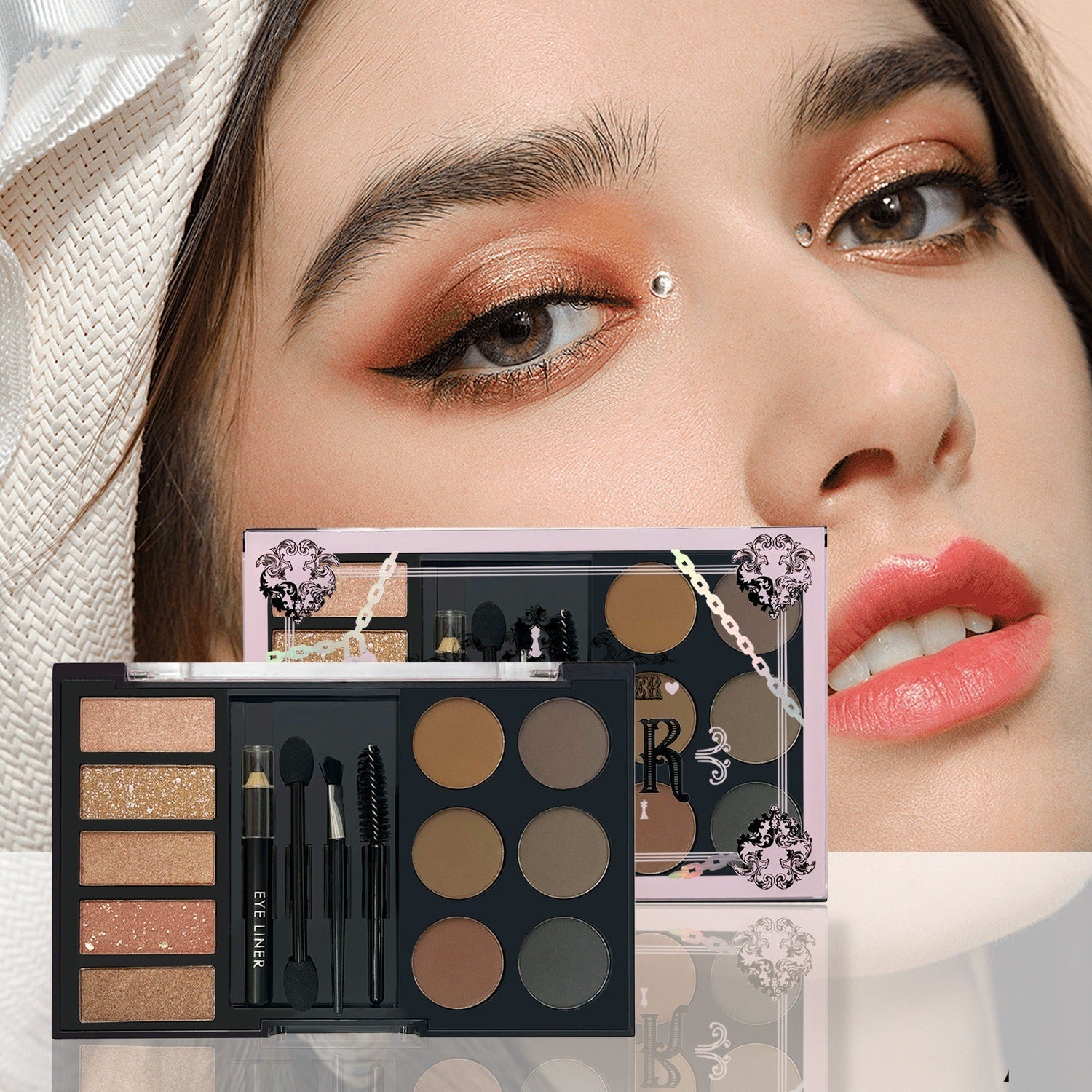 Eyeshadow Eyebrow Powder Cream Makeup Palette With Tools